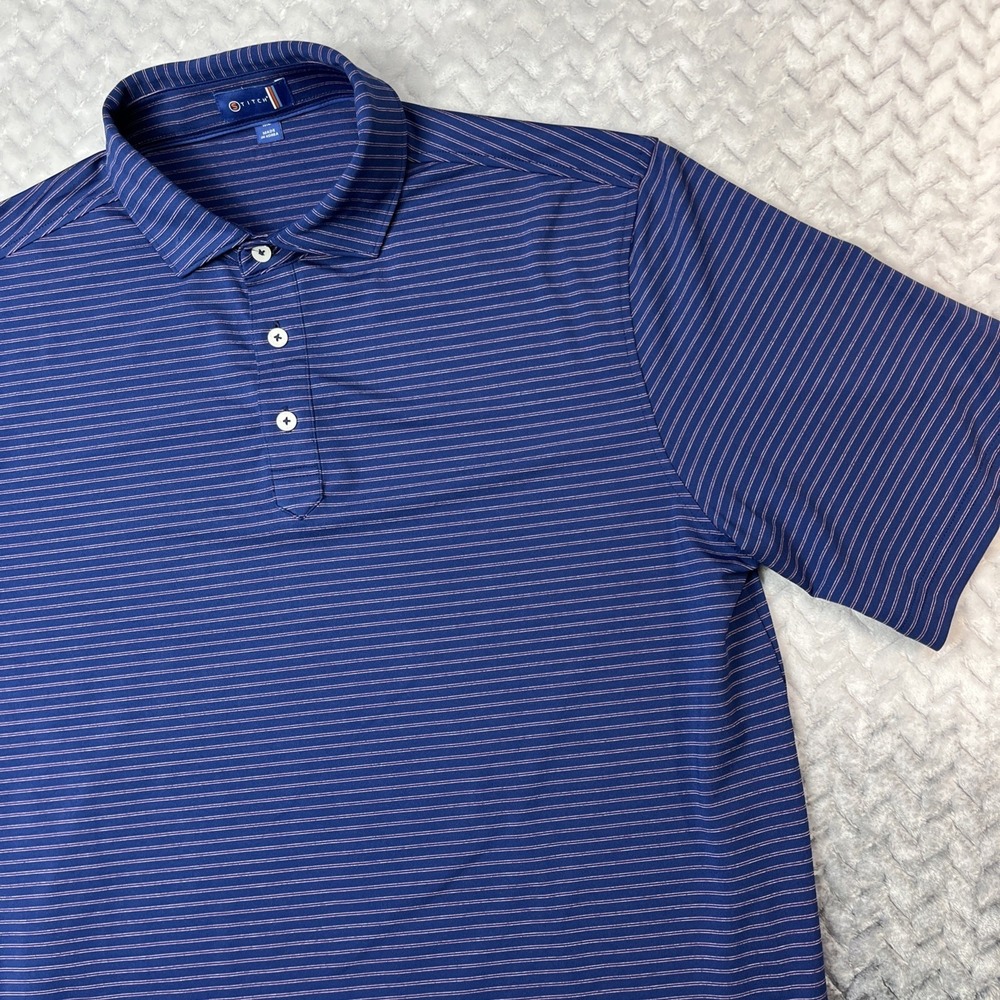 Stitch Golf Polo Shirt Mens Medium Long Blue Striped Stretch Performance Tall